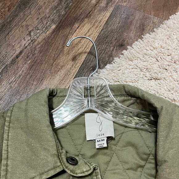 Joie Oversized Olive Green Quilted Snap Front Utility Barn Jacket Shacket NWOT - Picture 2 of 6